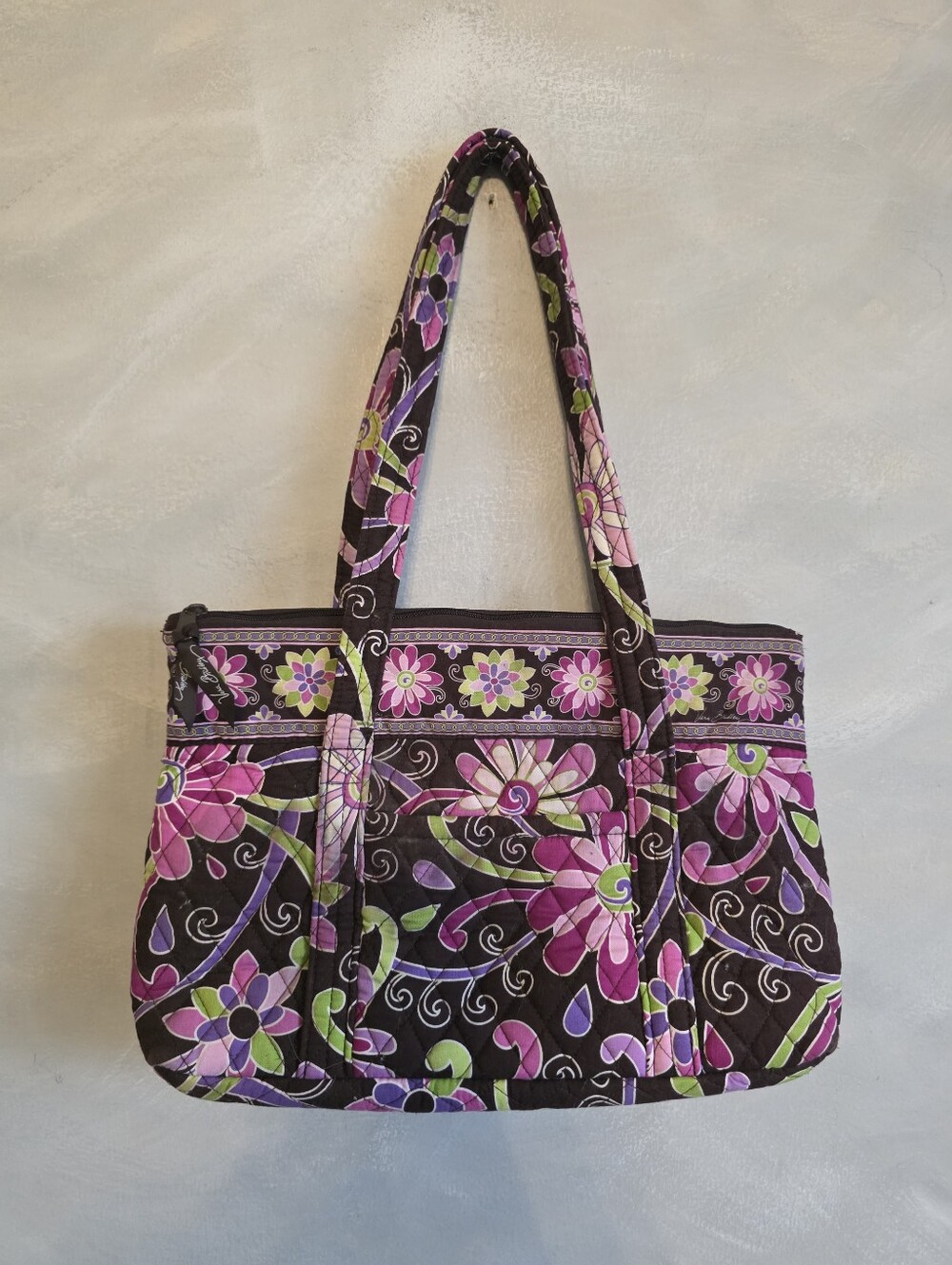Vera Bradley Purple Brown Floral Print Shoulder Tote Bag 15x9x4